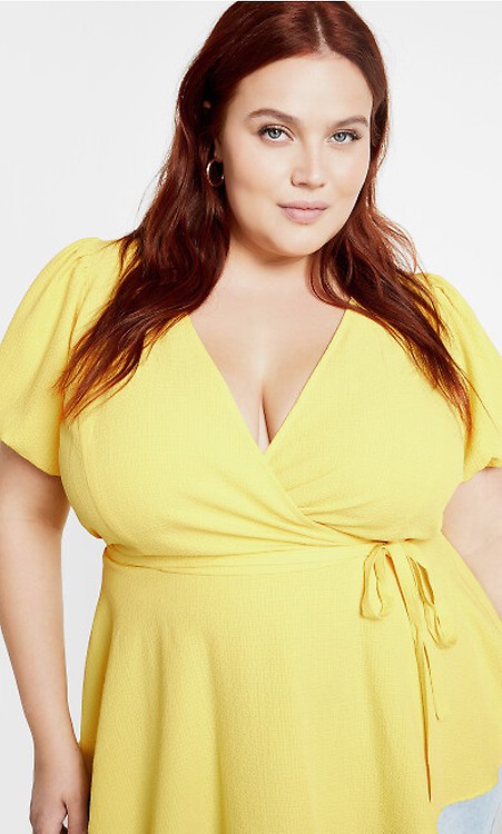 Yellow wrap dress plus size hotsell
