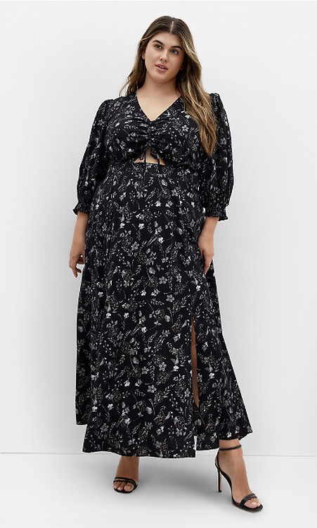 Women's Plus Size Daisy Print Black Maxi Dress