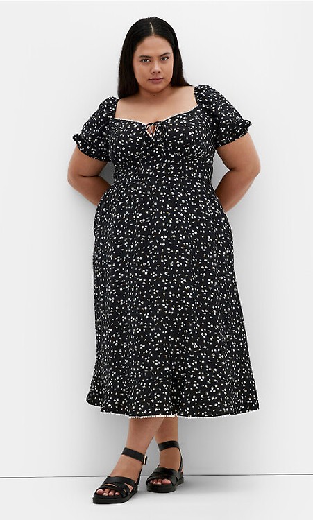 Women's Plus Size Daisy Print Black Maxi Dress