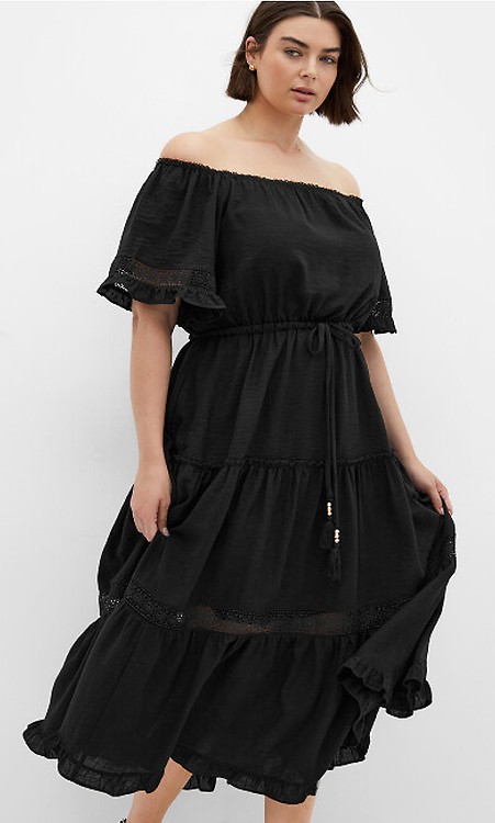 【BELLIALEU】Angel dress Black Women's Plus Size Angel Maxi Ivory Dress