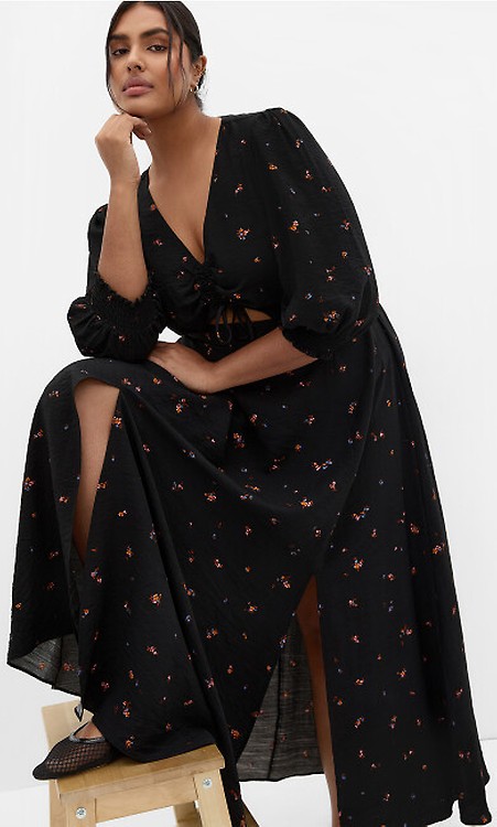 Women's Plus Size Daisy Print Black Maxi Dress