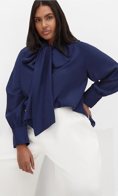 Women's Plus Size In Awe Purple Tie Neck Top