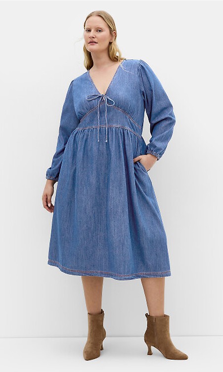 Women's Plus Size Ivy Mid Wash Denim Midi Dress