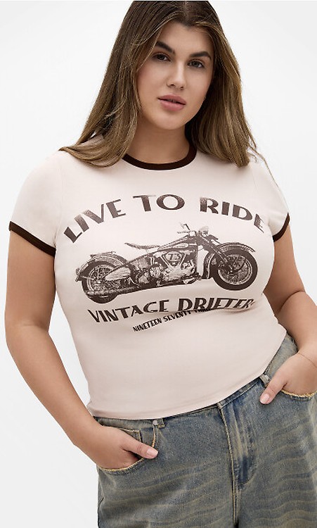 Women's Plus Size Micro Score Print Baby Pink Tee