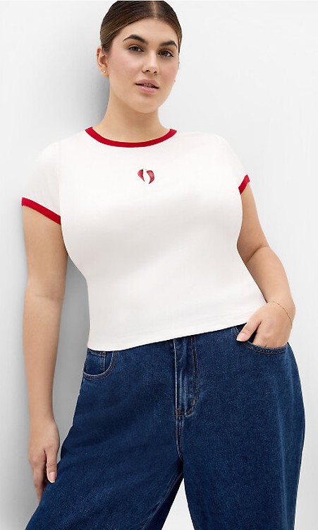 Women's Plus Size Micro Score Print Baby Pink Tee