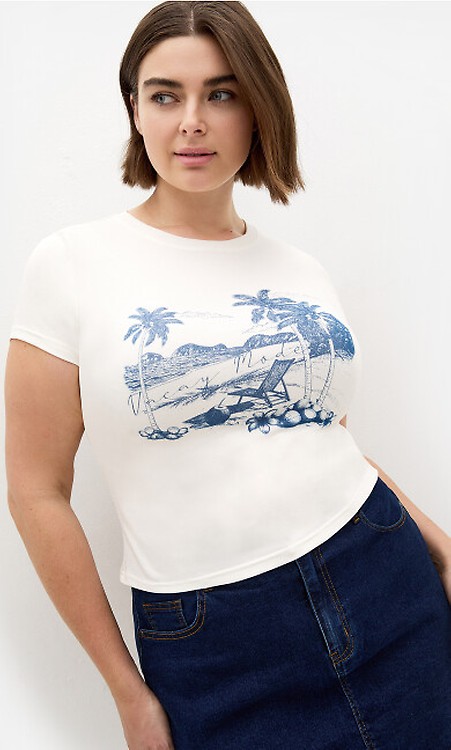 Women's Plus Size Micro Score Print Baby Pink Tee