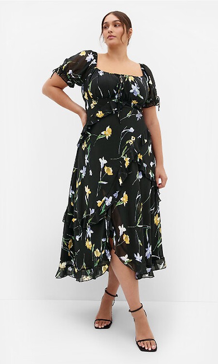 coach maxi dress Printed Flounce Sleeve Tiered Dress Light Gray / L