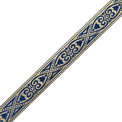 Blue and Metallic Gold Paisley Jacquard Ribbon - 1