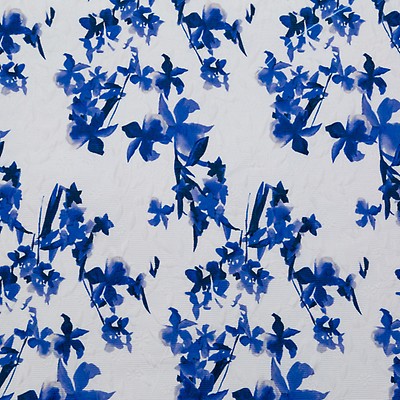 Floral cotton fabric by the yard ''Small, Blue Flowers On White