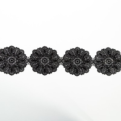 Italian Metallic Gold and Black Embroidered Medallion Lace