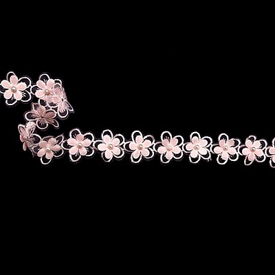 Beige and Pink Floral Faux Pearls and Sequins Corded Lace Trim - 5 -  Sequin - Lace - Trims