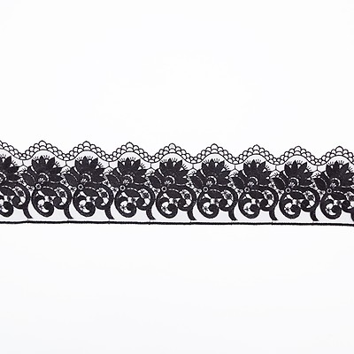 Black Shells Scalloped Embroidered Lace Trim - 1.125