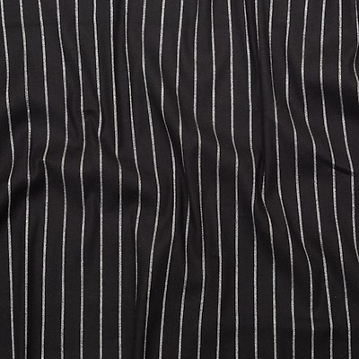SHINY WHITE AND BLACK STRIPED STRETCH BLACK SHIRT FABRIC- SOLD BY