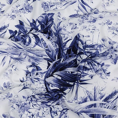 Cobalt and White Classic Toile de Jouy Viscose Batiste