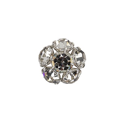 Vintage Famous Nyc Designer Crystal and Silver Floral Button with Rhinestone Core - 44L/28mm