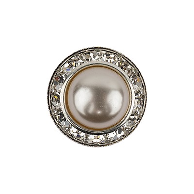 Vintage Gold, Crystal and Pearl Rhinestone Shank Back Button with Hanging Pearl Beads - 40L/25.5mm