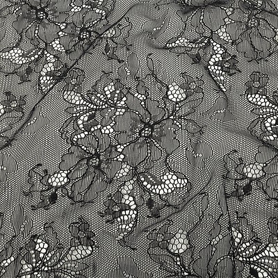 Black Floral Chantilly Lace with Scalloped Eyelash Edges - Lace - Other  Fabrics - Fashion Fabrics