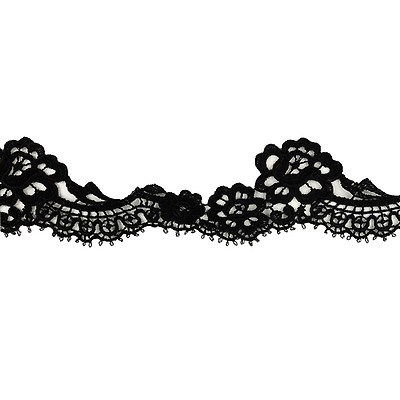 Black Shells Scalloped Embroidered Lace Trim - 1.125