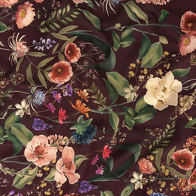 Stretch Cotton Sateen - Deep Purple Floral - Baroque Bouquet