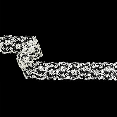 Vintage White Beaded Floral Lace Trim with Scalloped Edges