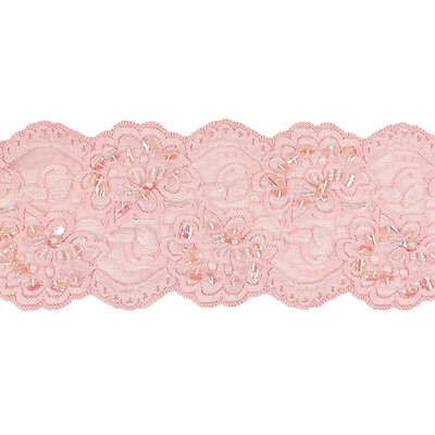 Double-Scalloped Floral Leavers Lace Trim - Muted Light Pink