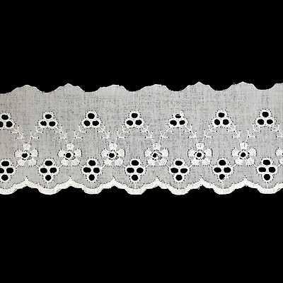 White Classical Cotton Eyelet Lace Trim with Finished Scalloped Edge -  2.25 - Cotton - Lace - Trims