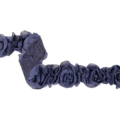 Black Tight Spiral Fabric Roses Trim on Mesh - 2 Black Tight Spiral Fabric Roses Trim on Mesh - 2