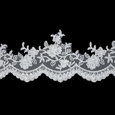 3-1/2 White Floral Scallop Lace Trim