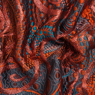 Metallic Silver, Blue and Pink Organic Flow Luxury Brocade