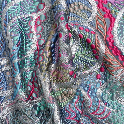 Metallic Blue, Pink and Green Organic Flow Luxury Brocade