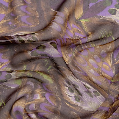 Purple, Black and Beige Webs and Dots Crinkled Silk Chiffon
