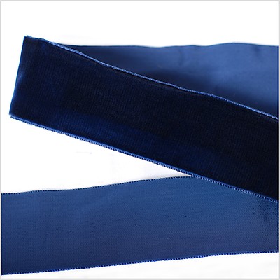 Dress Blues and White Side-Stitched Velvet Ribbon - 1 - Velvet - Ribbons -  Trims