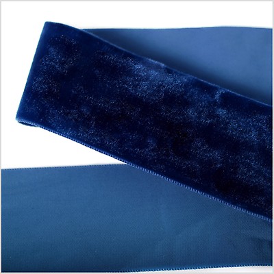 Dress Blues and White Side-Stitched Velvet Ribbon - 1 - Velvet - Ribbons -  Trims
