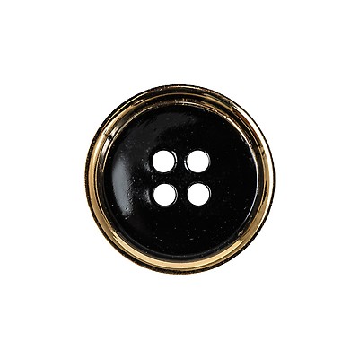 Italian Black and Gold Metal 4-Hole Button - 40L/25.5mm - Gold