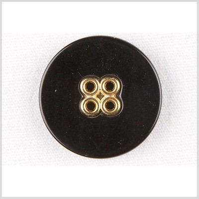 Italian Black and Gold Metal 4-Hole Button - 40L/25.5mm - Gold