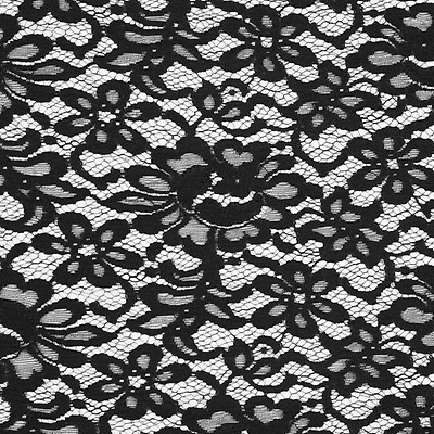 Lace fabric, Double Scalloped Jet Black Floral Chantilly Lace
