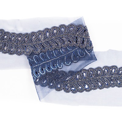 2.5 Dark Blue Fancy Beaded Rhinestone Trim - Rhinestone - Trims