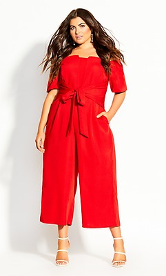 Plus Size Off Shoulder Coral Full Length Jumpsuit