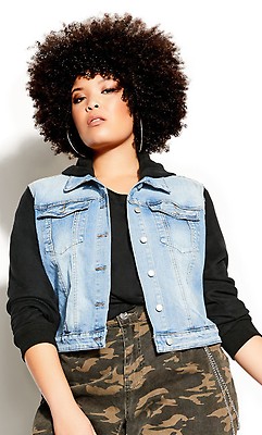 Plus size jean 2024 jacket with hoodie