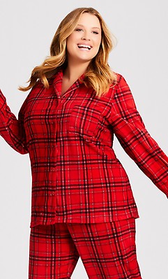 Plus Size Fleece Check Elastic Waist Relaxed Fit Check Plaid Red Pants