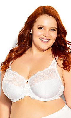 Plus Size Rose Knitted Lace Soft Cup Bra Underwire Supportive