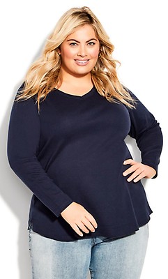 Plus Size V Neck White Essential Long Sleeve Tee