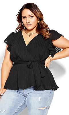 Plus Size Black All Ruched Top