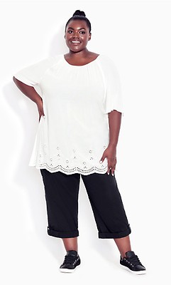 Plus Size Cotton Roll Up White Capri