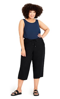 Plus Size Black Linen Viscose Trouser