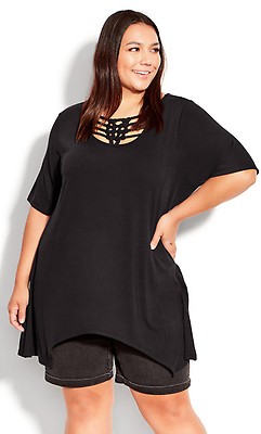 AVENUE | Women's Plus Size Knotted Cage Tunic - navy - 26W/28W