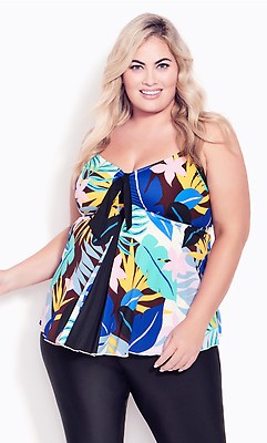 Flyaway Print Tankini Top - blue palm