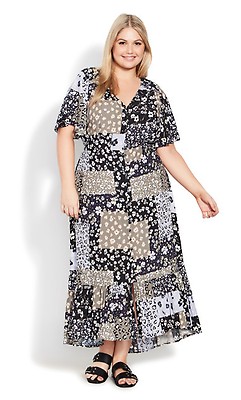 Plus Size Val Blue Print Crinkle Maxi Dress