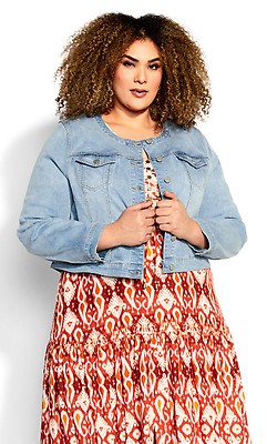 Plus size off hotsell the shoulder jean jacket