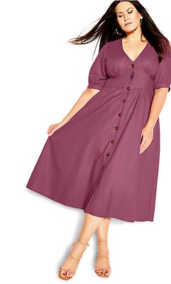 City Chic  Women's Plus Size Cute Girl Elbow Sleeve Dress - Plum